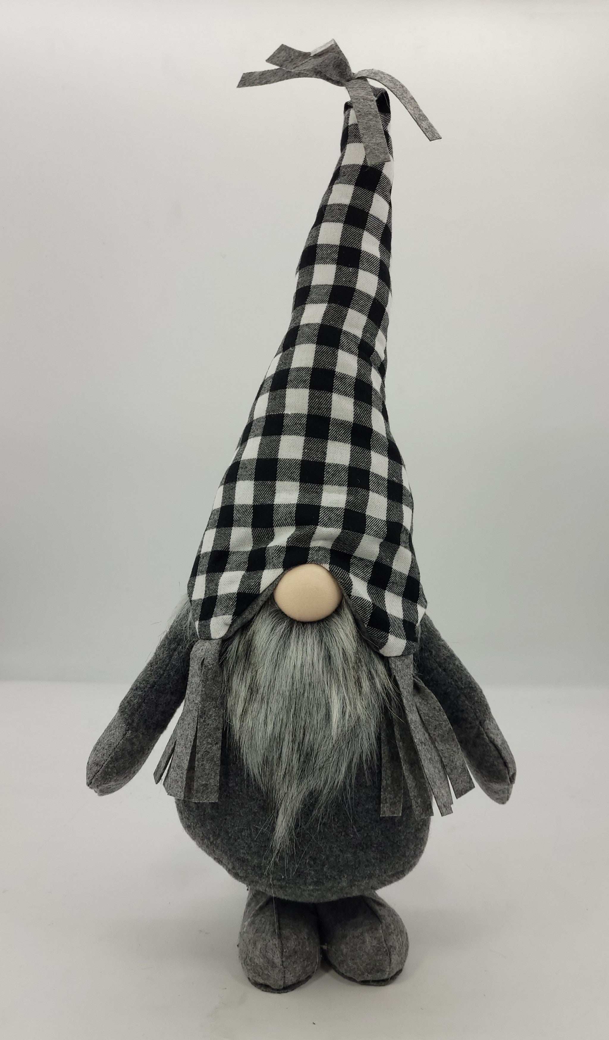27" Black and White Buffalo Plaid Standing Gnome