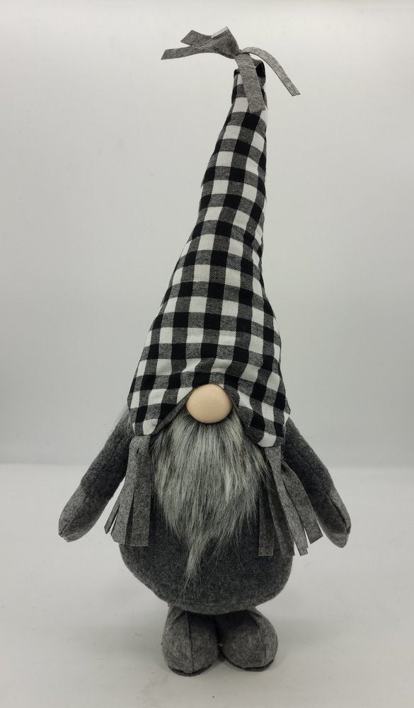 27" Black and White Buffalo Plaid Standing Gnome