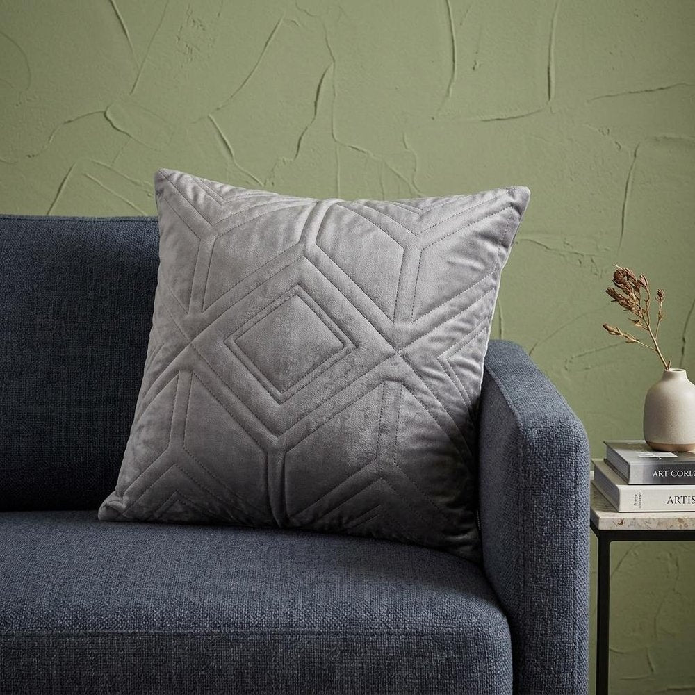 Taupe Quilted Diamonds Velvet Solid Color Throw Pillow