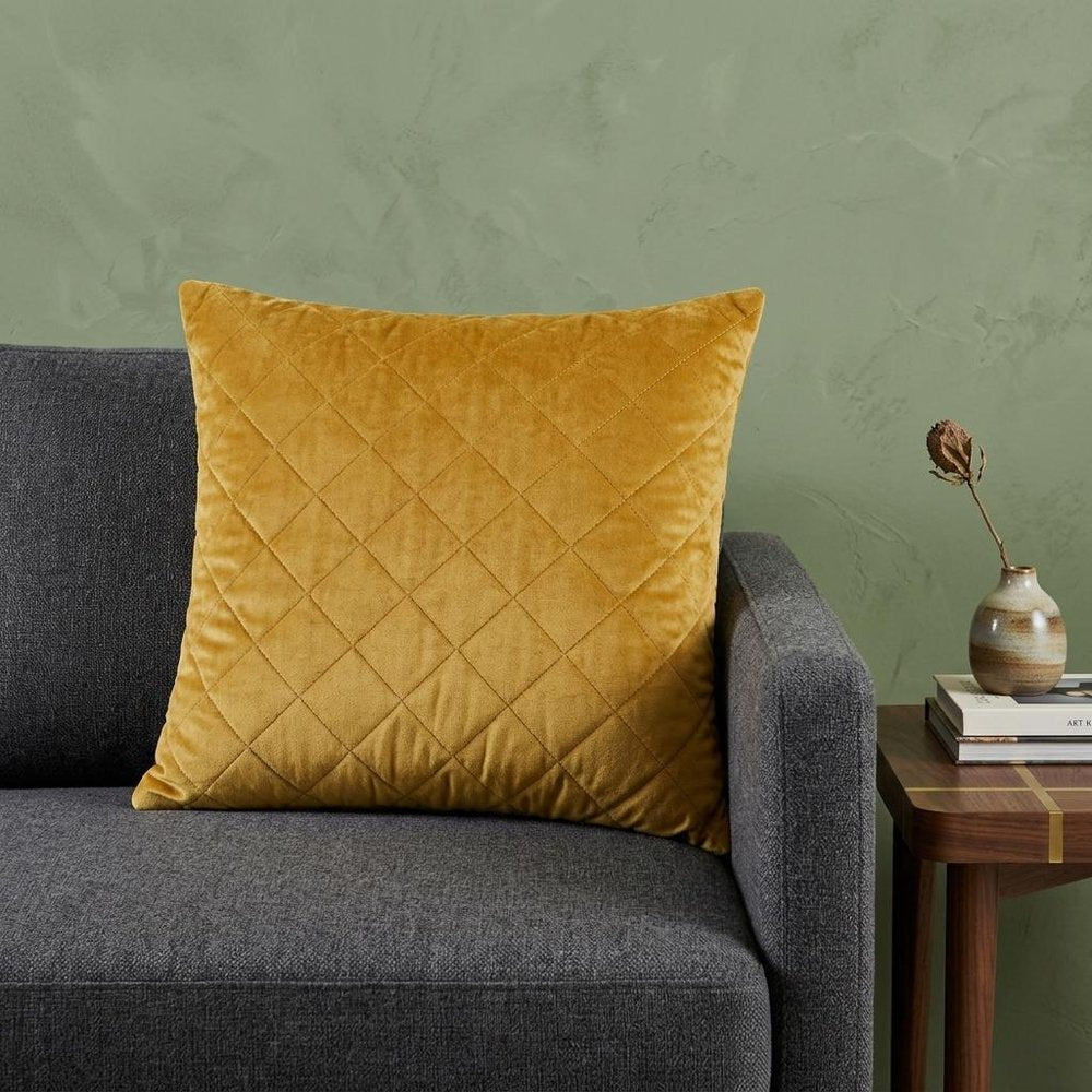 Tufted Diamond Yellow Ochre Transitional Square Pillow