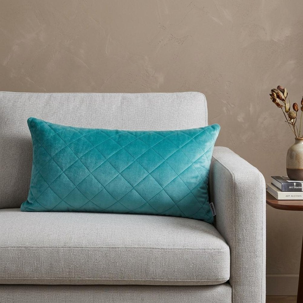 Tufted Diamond Aqua Transitional Lumbar Pillow