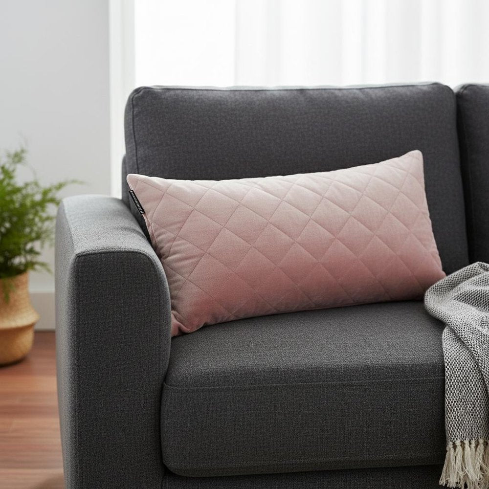 Tufted Diamond Pink Transitional Lumbar Pillow