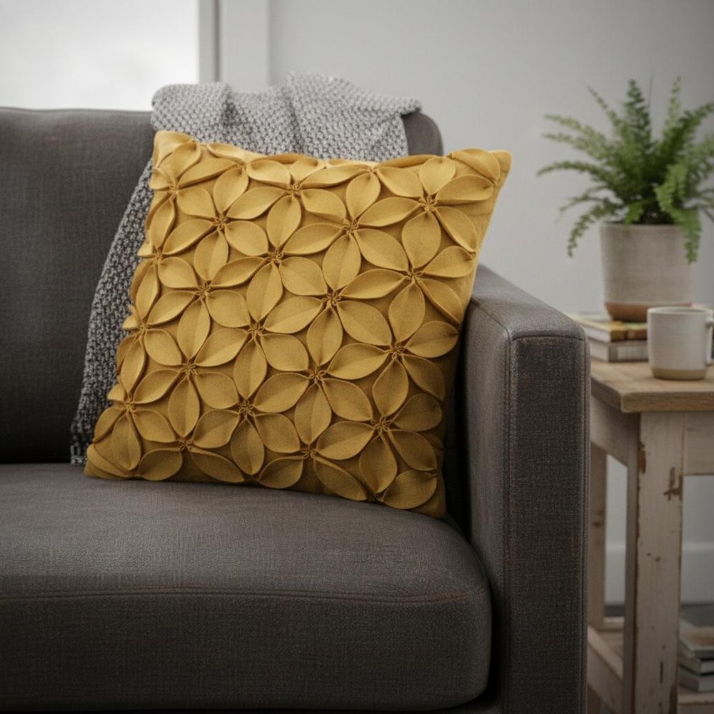 Yellow Pinwheel Floral Petal Down Throw Pillow