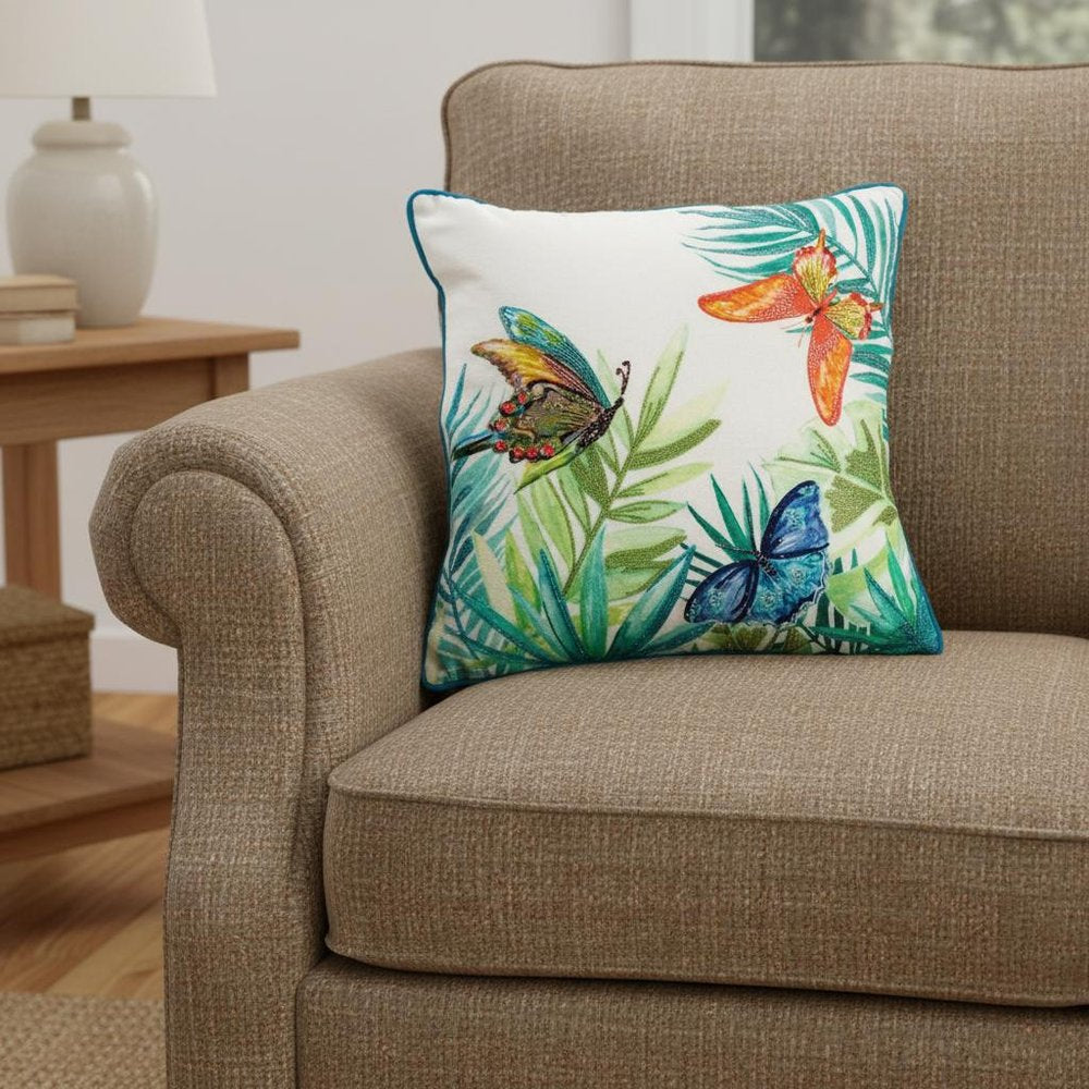 White Green Butterfly Bliss Decorative Throw Pillow