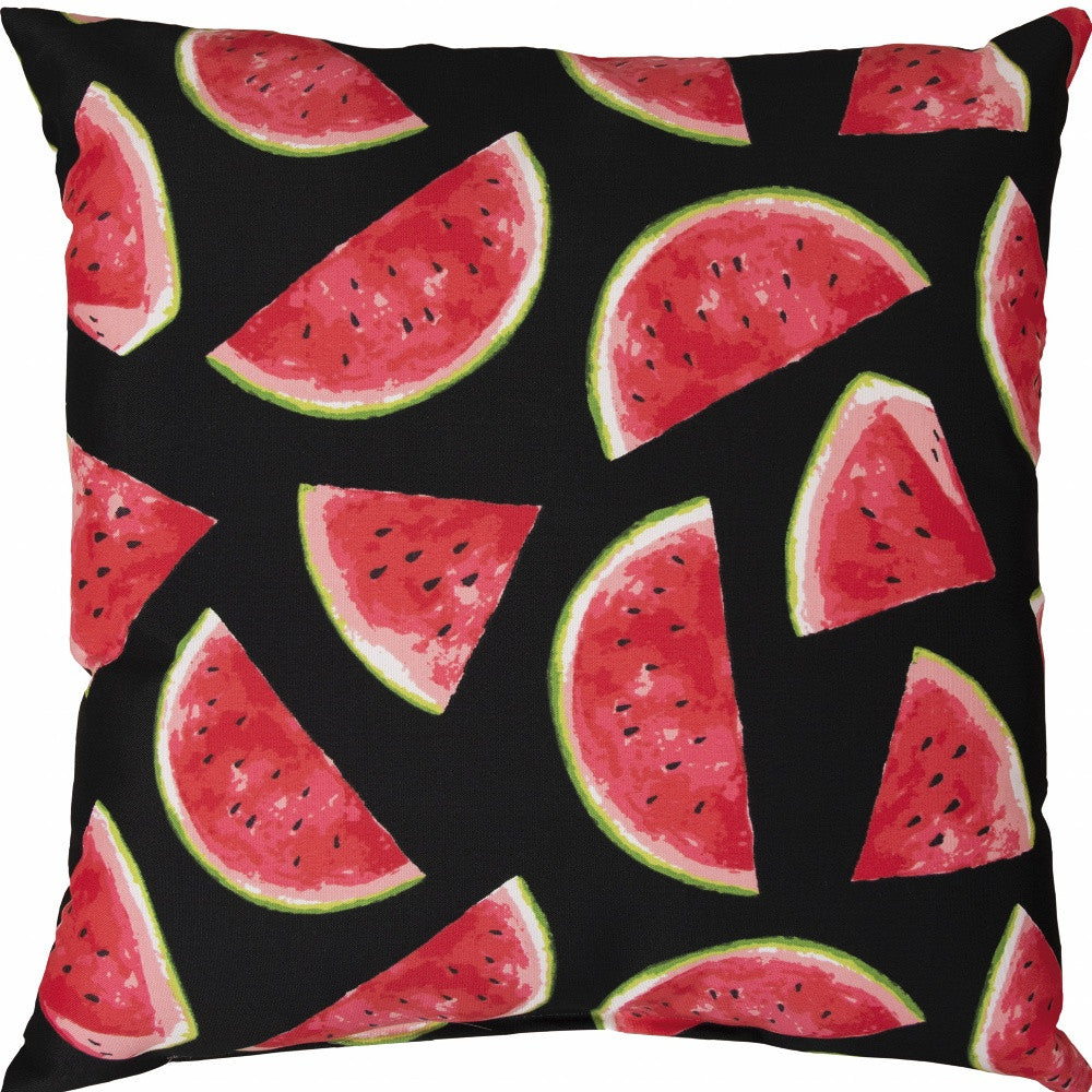 22" Black And Red Watermelon Indoor Outdoor Throw Pillow