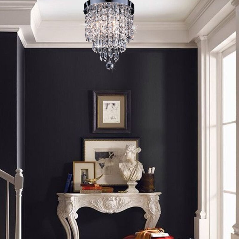 Black and Gold Shaded Transparent Glass and Crystals Dimmable Ceiling Light With Clear Shades