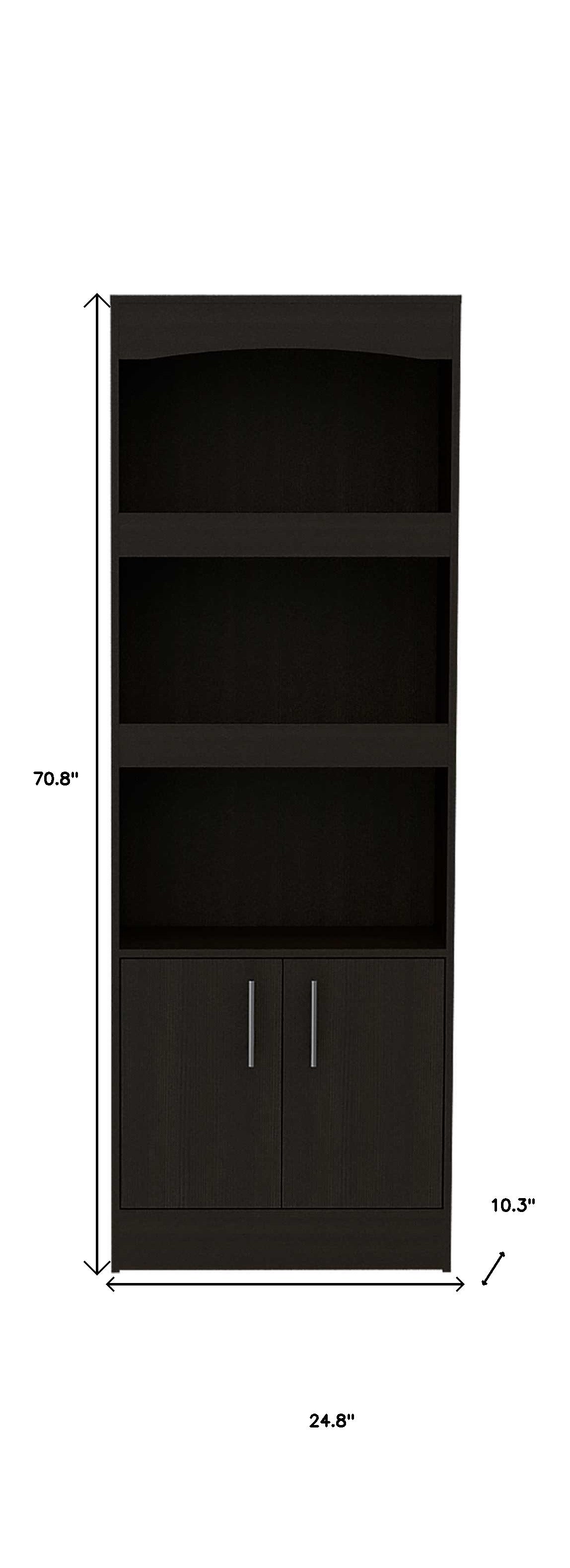 71" Light Gray Wood Three Tier Bookcase with Two Doors