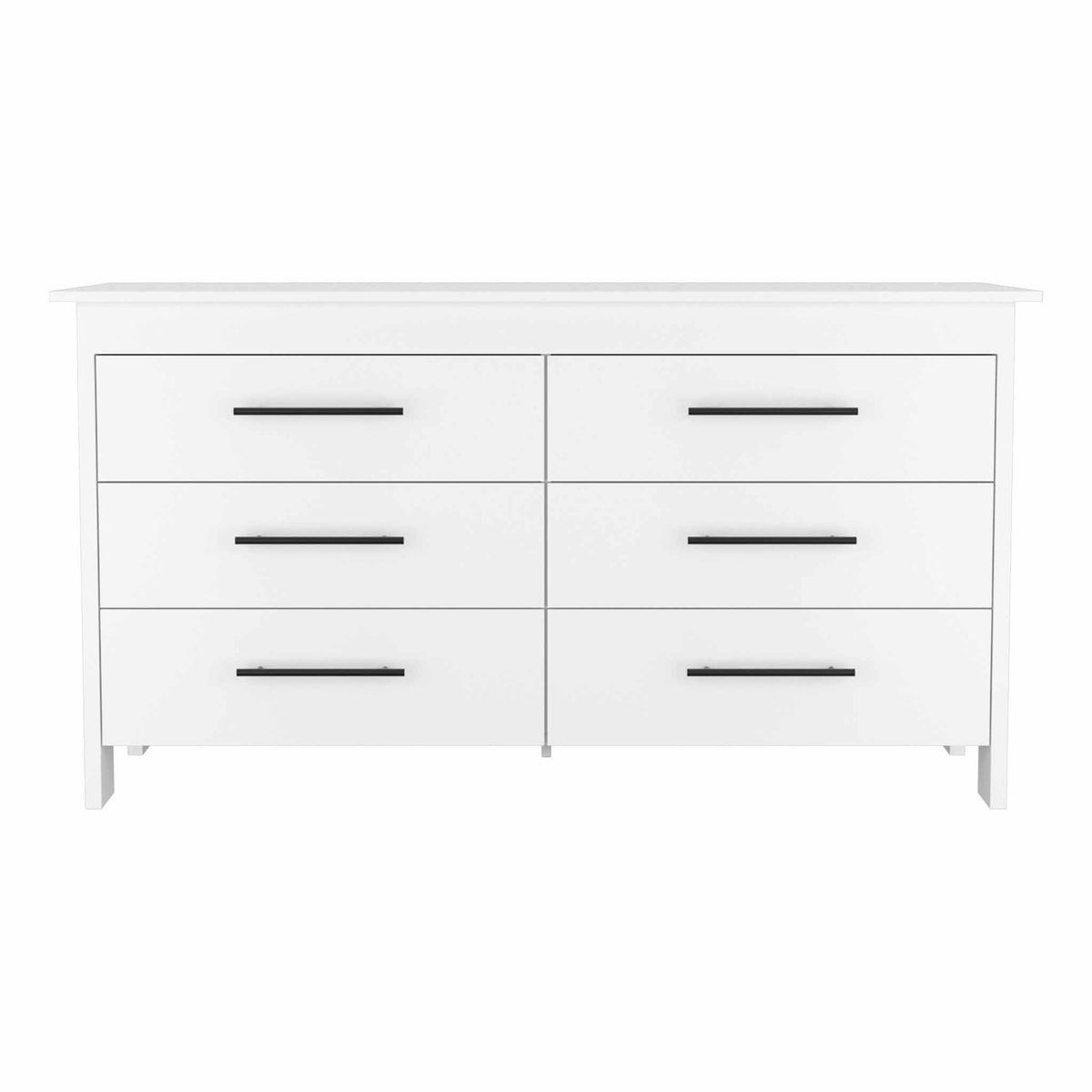 59" White Wood Six Drawer Double Dresser