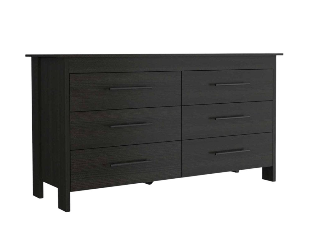 59" White Wood Six Drawer Double Dresser