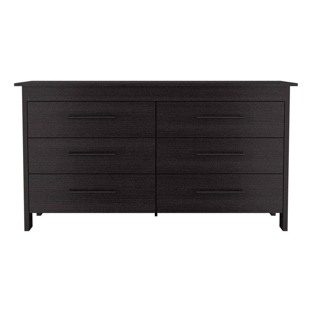59" Black Wood Six Drawer Double Dresser