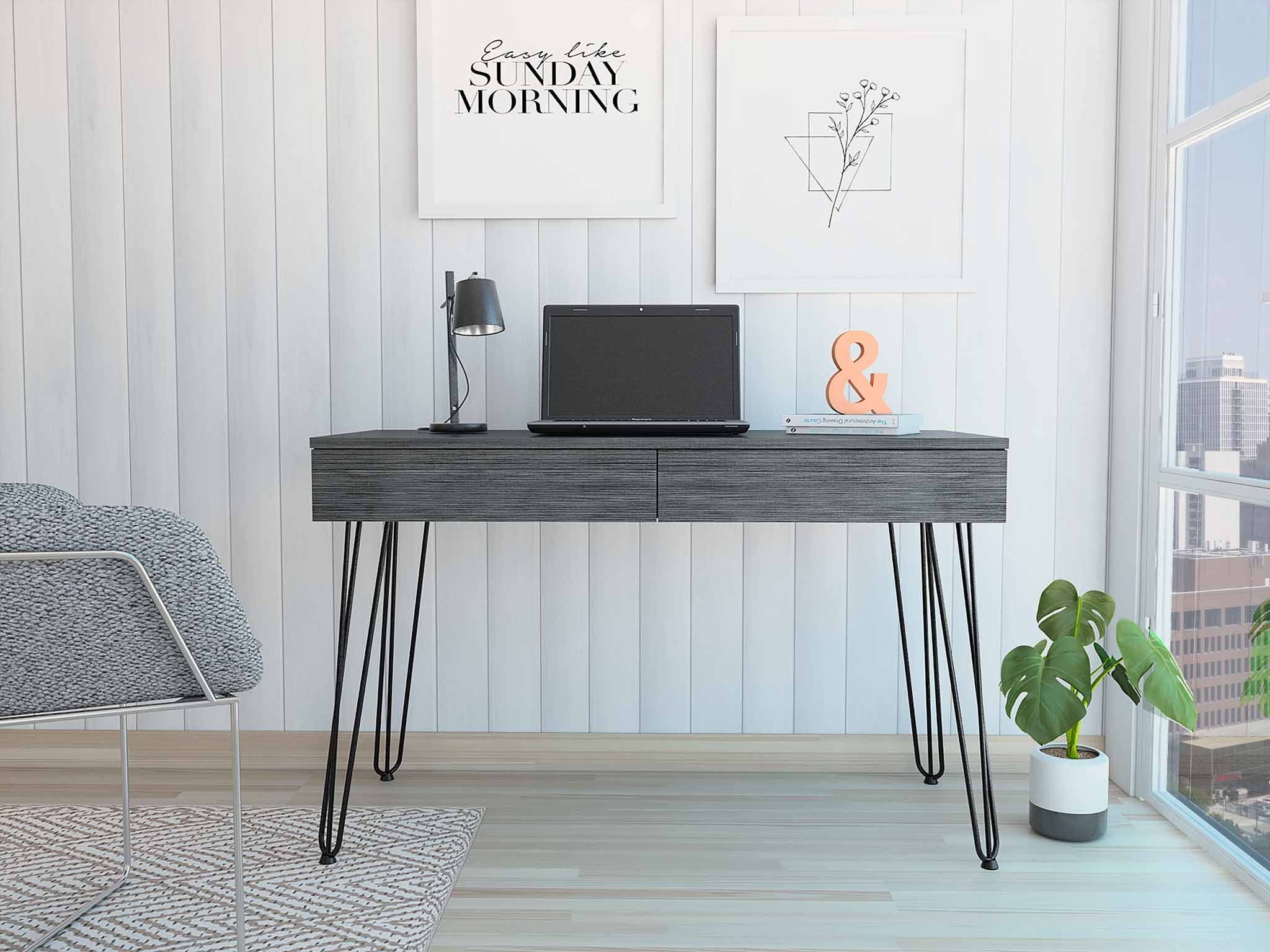 47" Gray and Black Computer Desk With Two Drawers