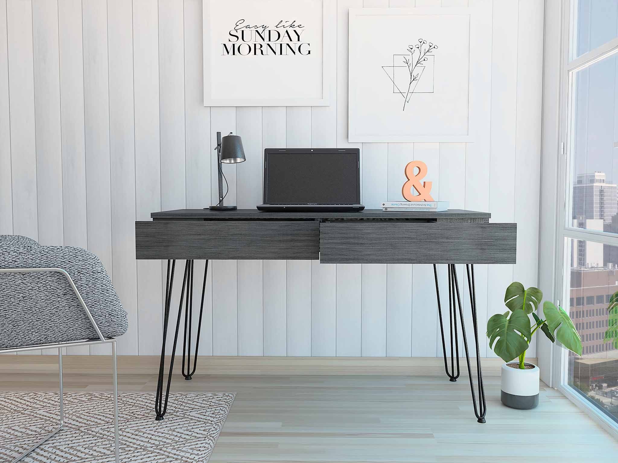 47" Gray and Black Computer Desk With Two Drawers