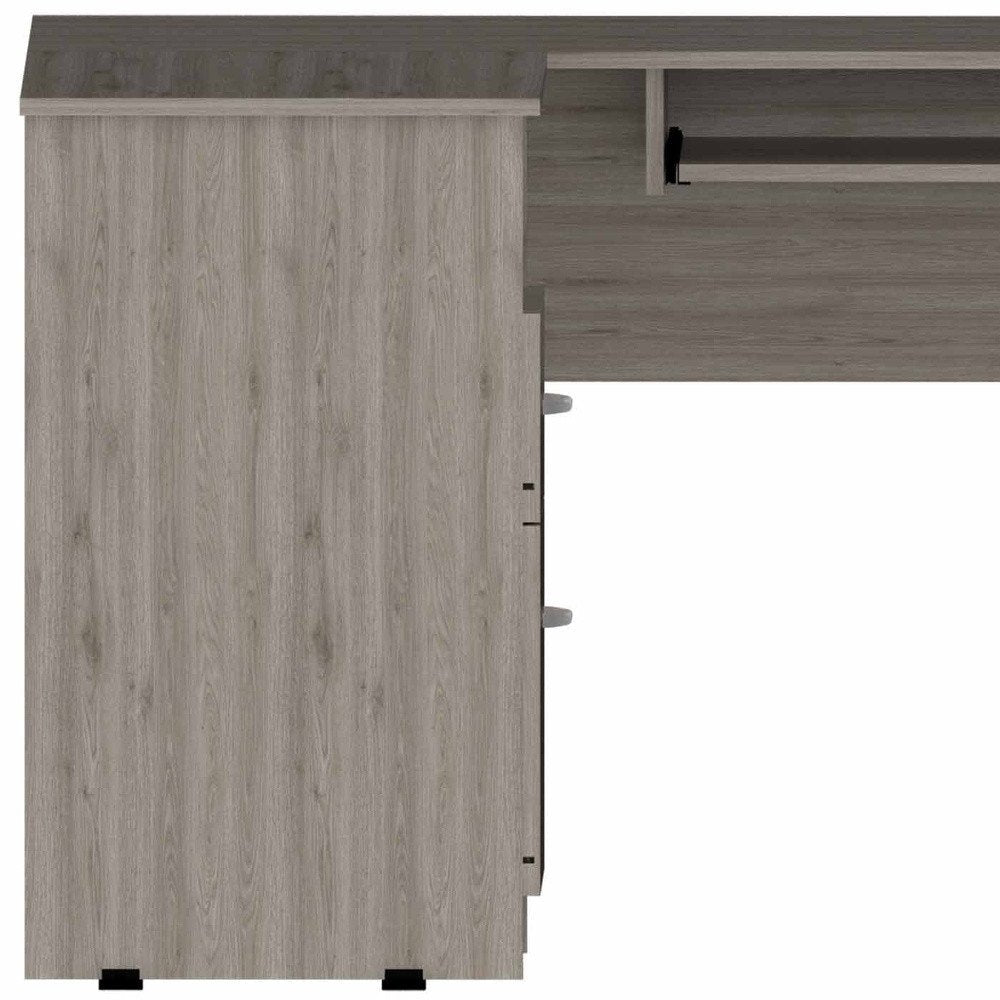 47" Light Gray L Shape Computer Desk With Two Drawers