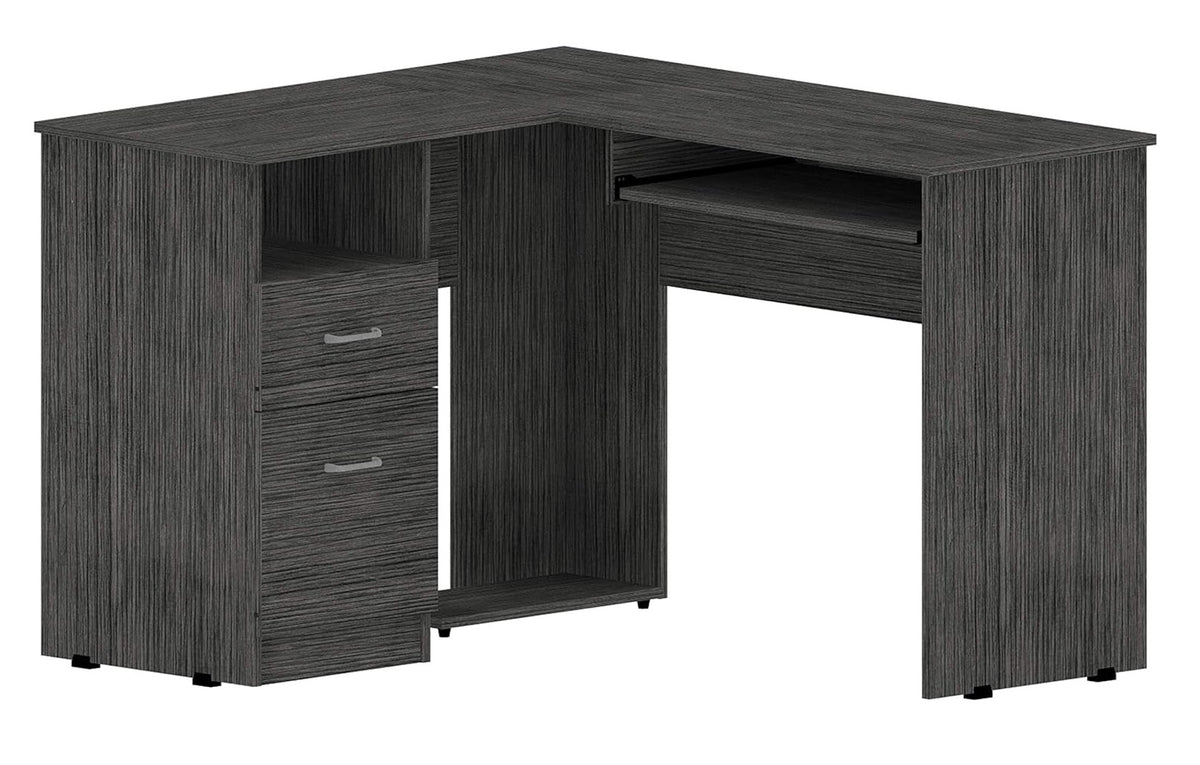 47" Gray L Shape Computer Desk With Two Drawers
