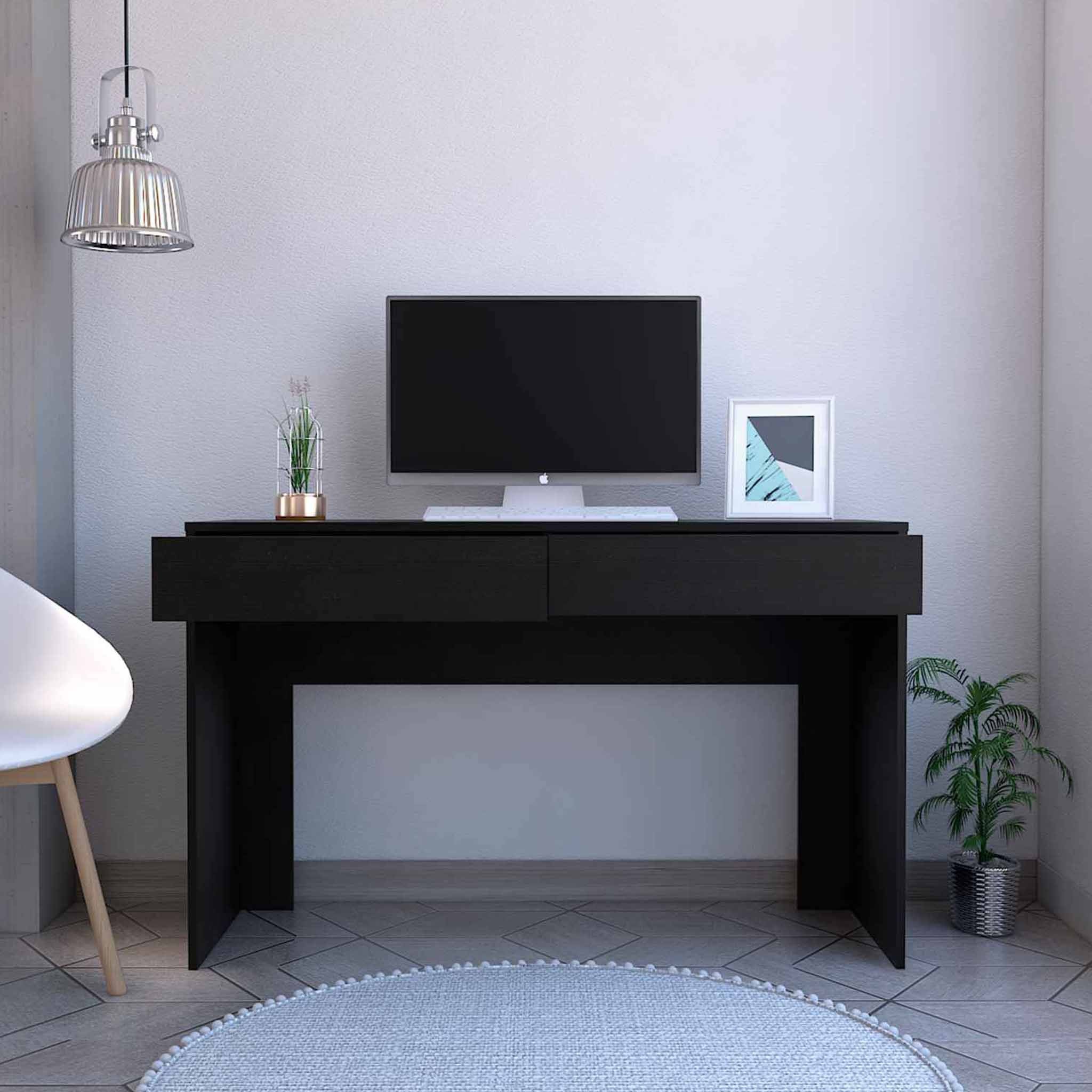 47" Black Computer Desk with Two Drawers