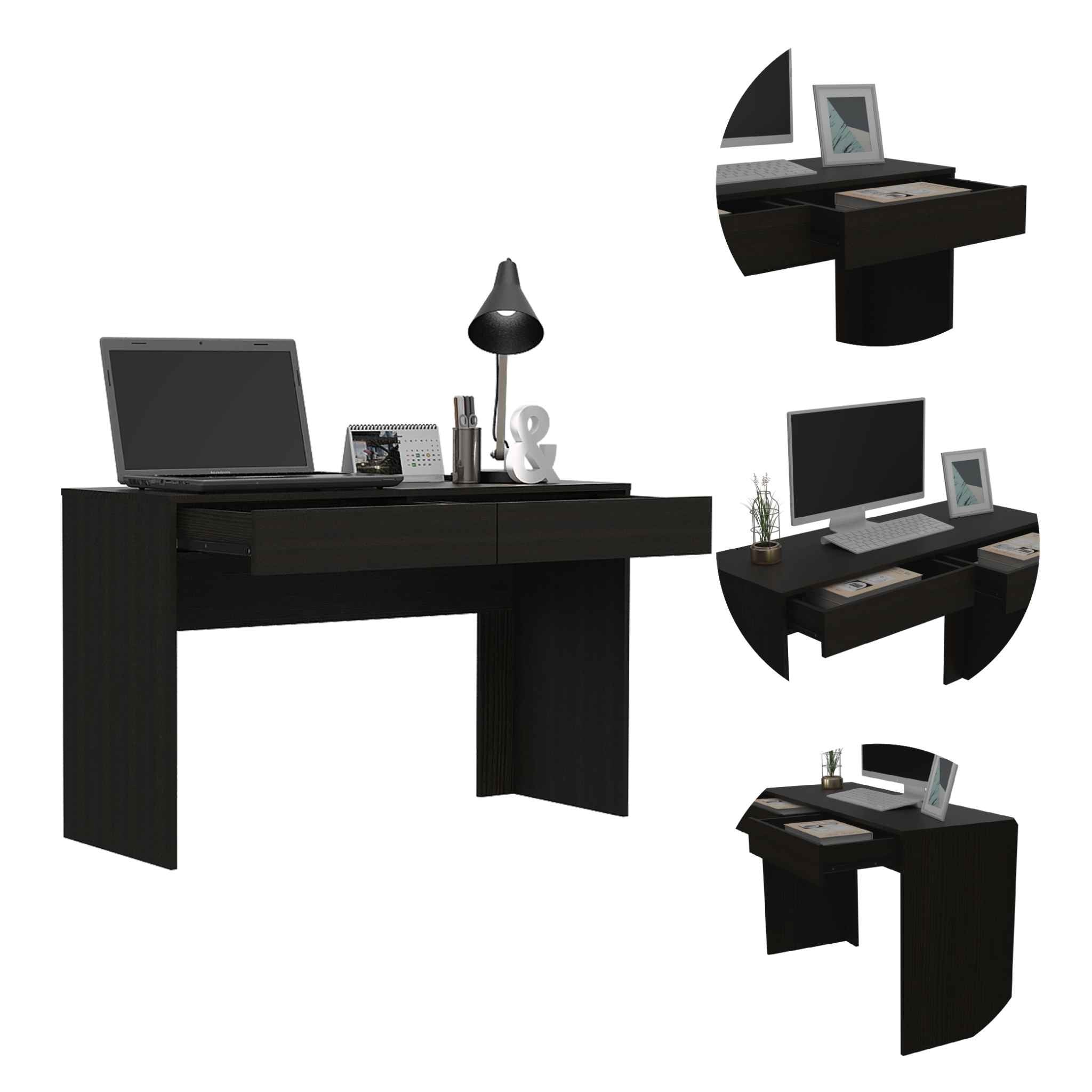 47" Black Computer Desk with Two Drawers