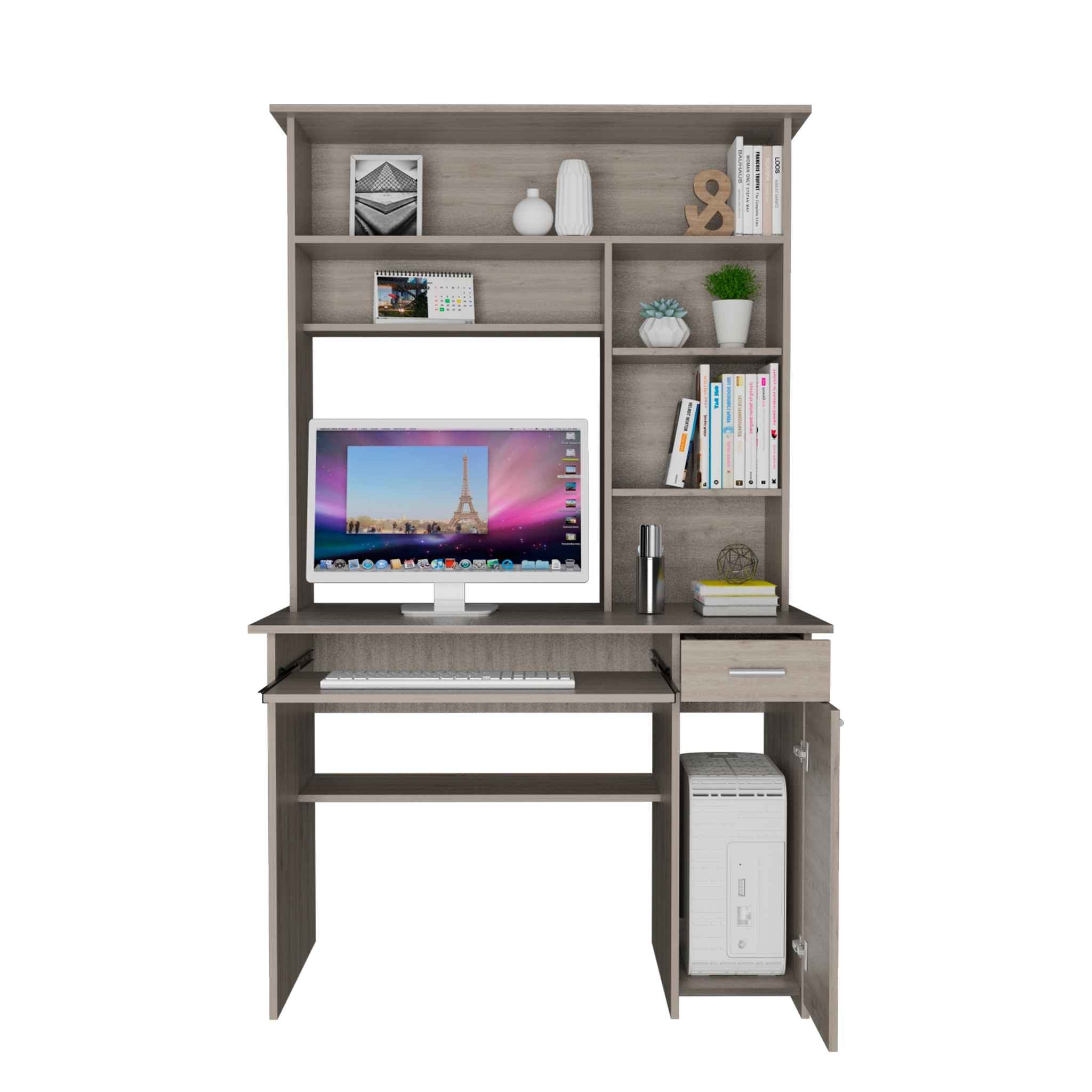 43" Light Gray Computer Desk With Hutch