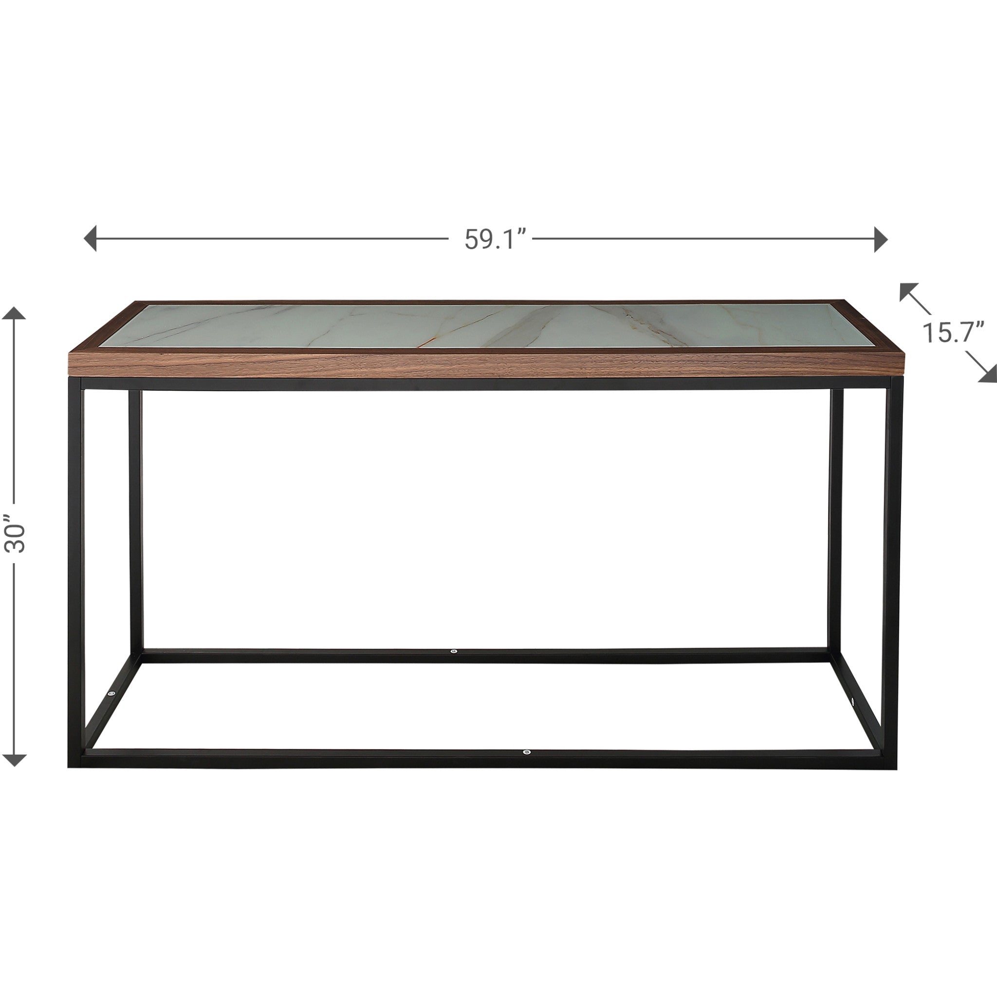 59" Brown and White and Black Glass Frame Console Table