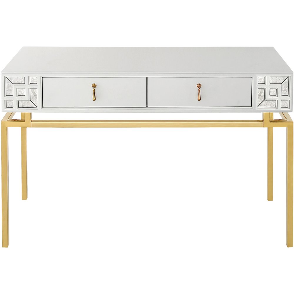 47" White and Gold Wood Console Table With Two Drawers