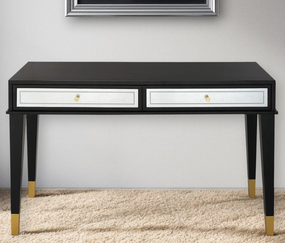 47" Black Silver and Gold Wood Console Table And Drawers