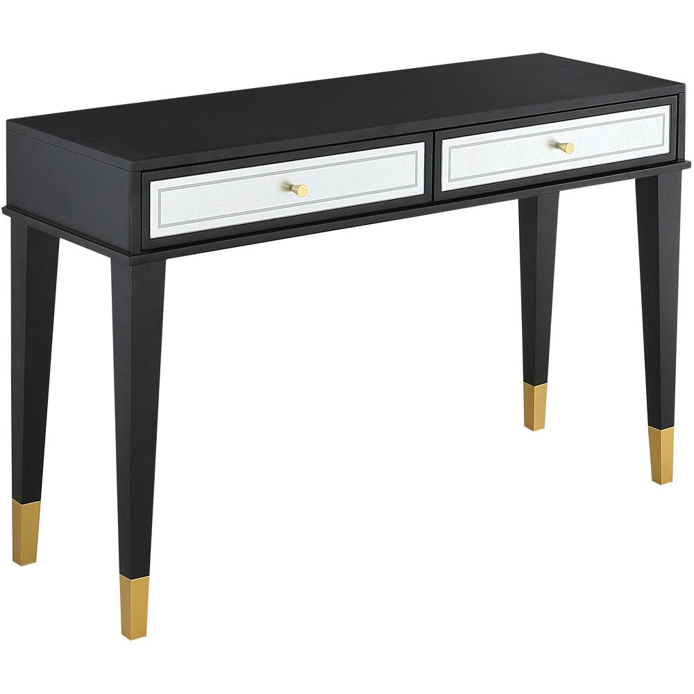 47" Black Silver and Gold Wood Console Table And Drawers