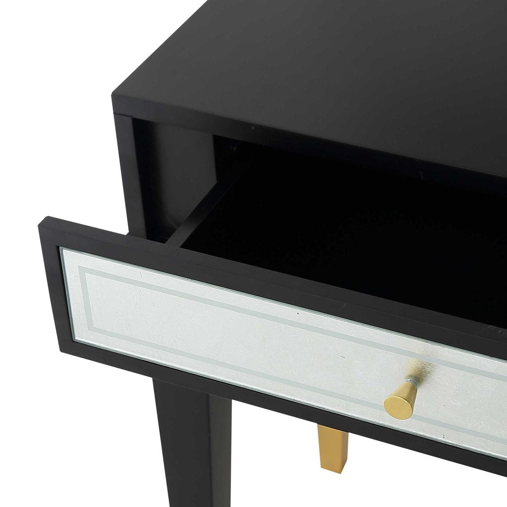 47" Black Silver and Gold Wood Console Table And Drawers
