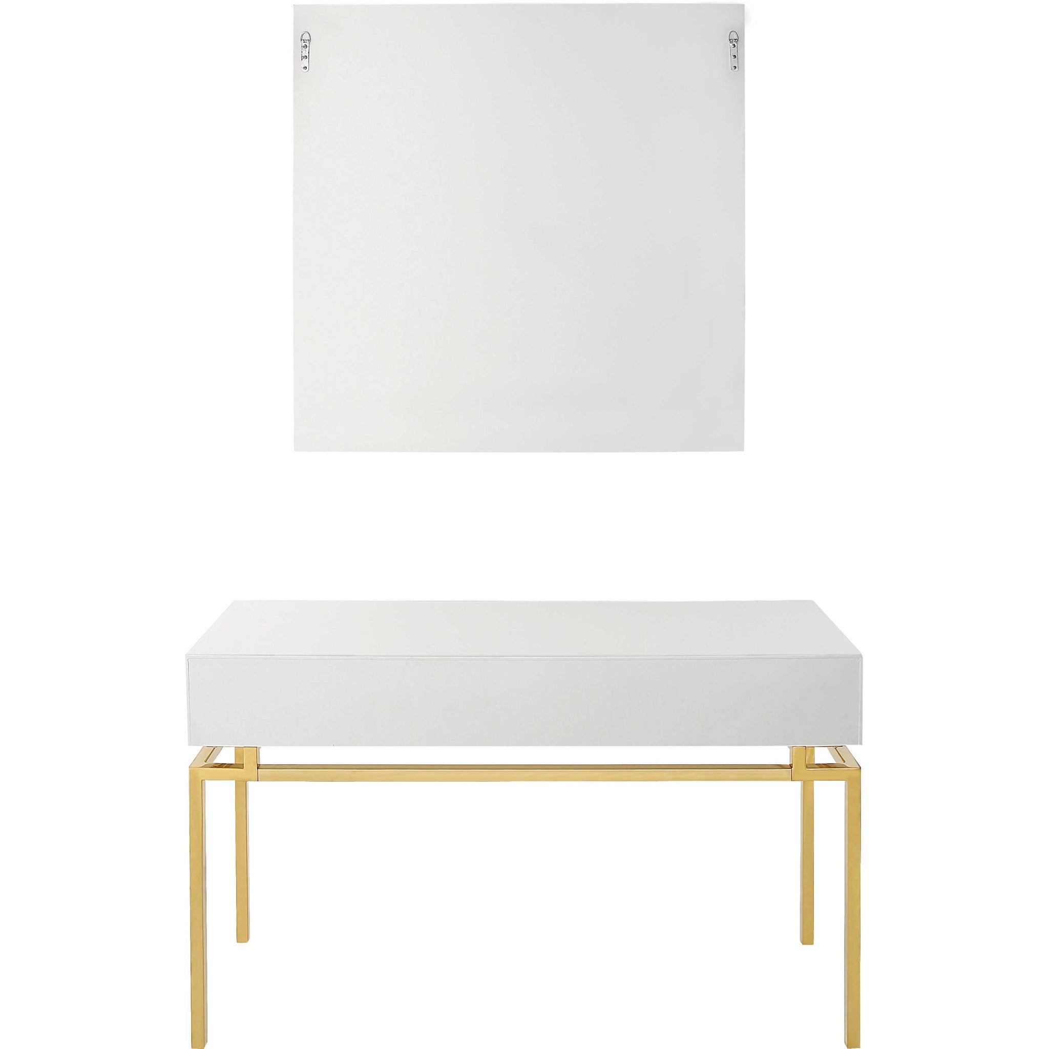Set of Two 47" White and Gold Wood and Manufactured Wood Blend Mirrored Console Table And Drawers