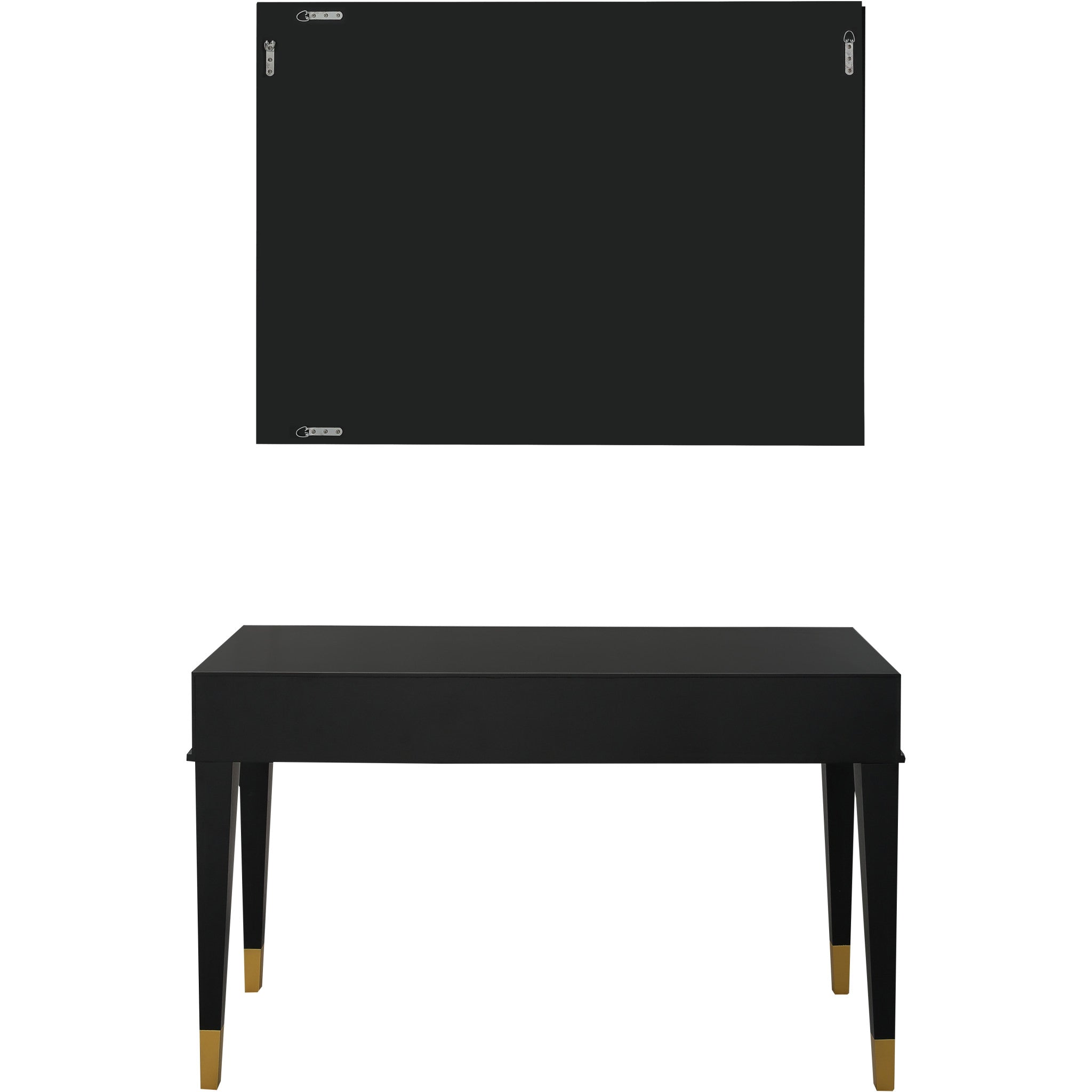Set of Two 47" Black and Black and Gold Console Table And Drawers