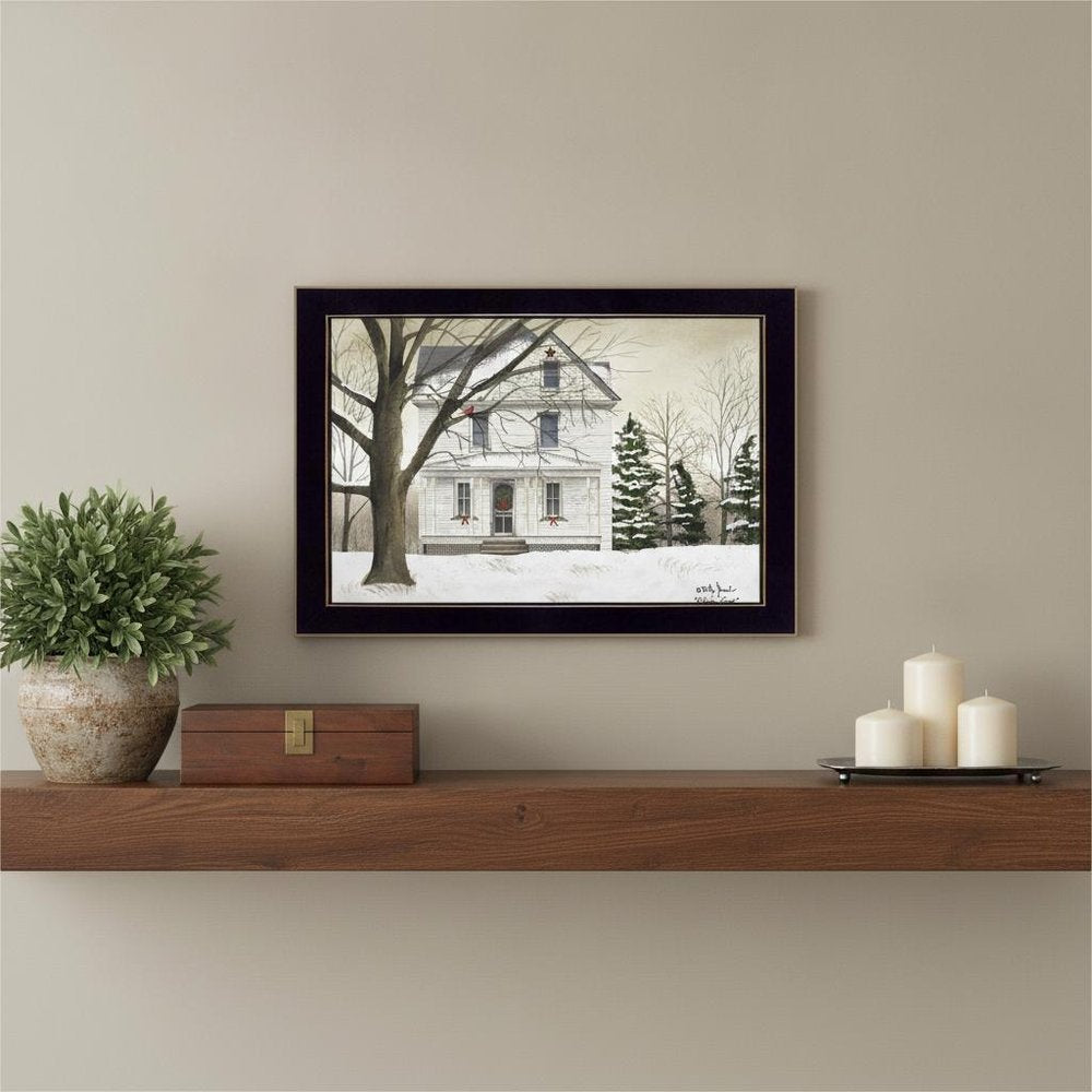 Winter Porch Black Framed Print Wall Art