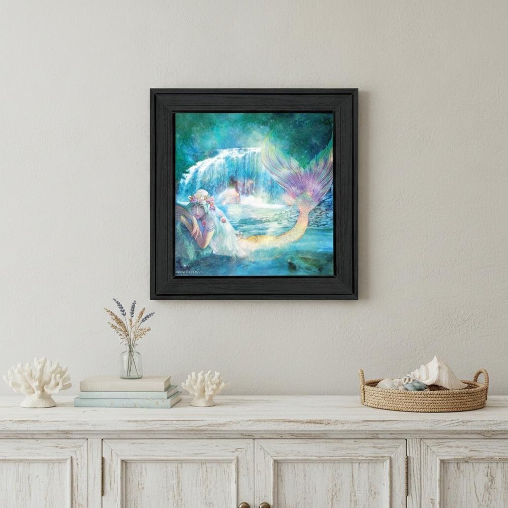Woodland Cove Mermaid 1 Black Framed Print Wall Art