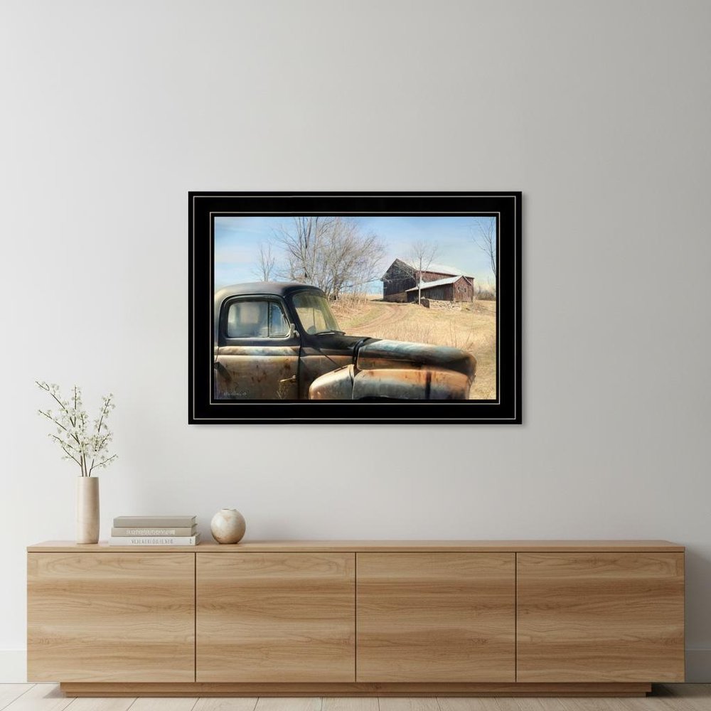 Vintage Farm Trucks 2 Black Framed Print Wall Art