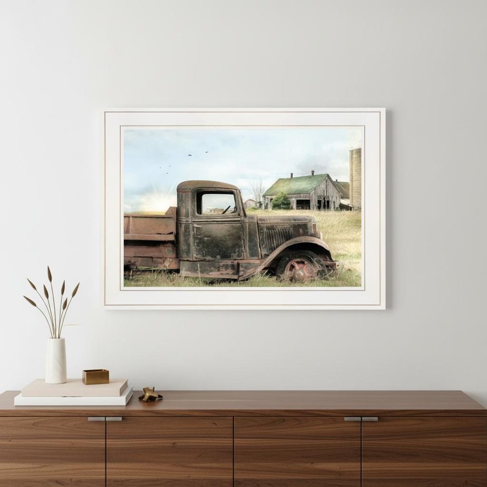 Vintage Farm Trucks I 1 White Framed Print Wall Art