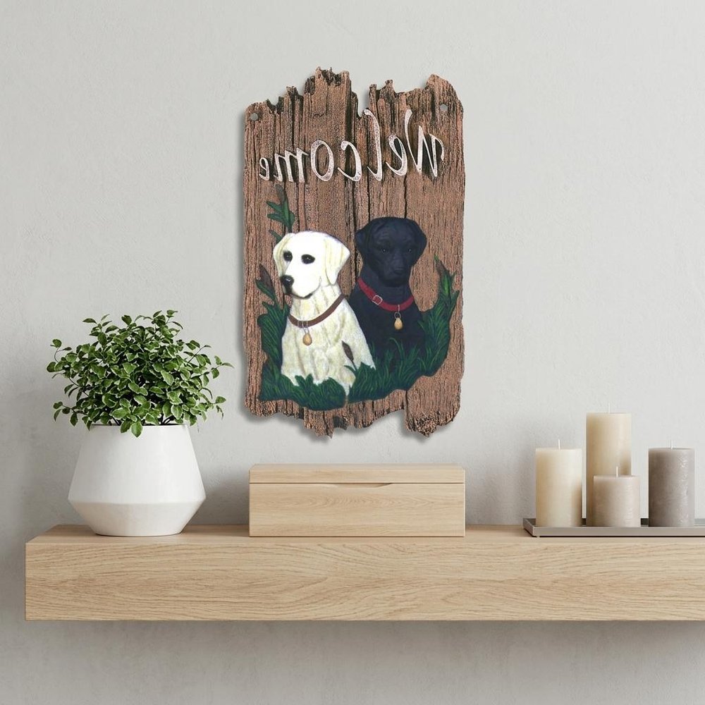 13" X 8" Brown Black And Yellow Dog Welcome Polyresin Wall Decor