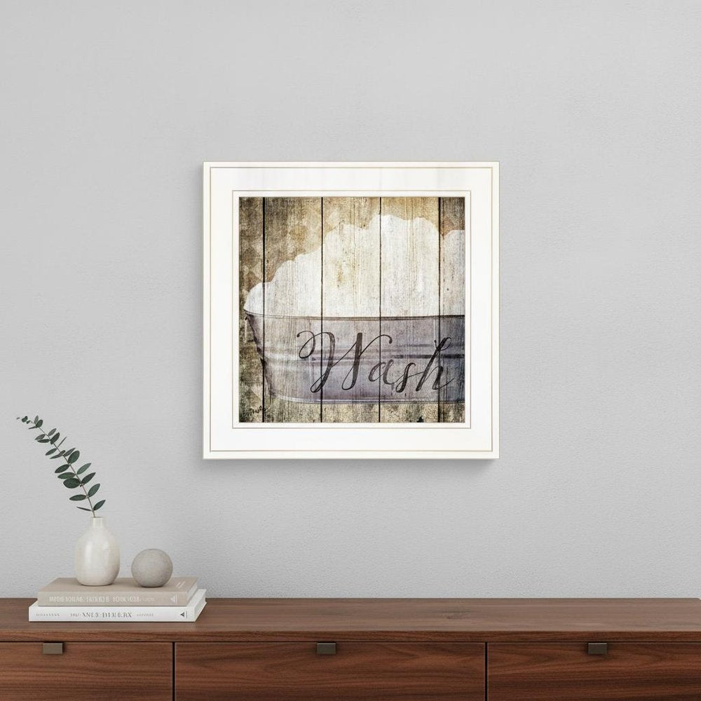 Wash 1 White Framed Print Bathroom Wall Art