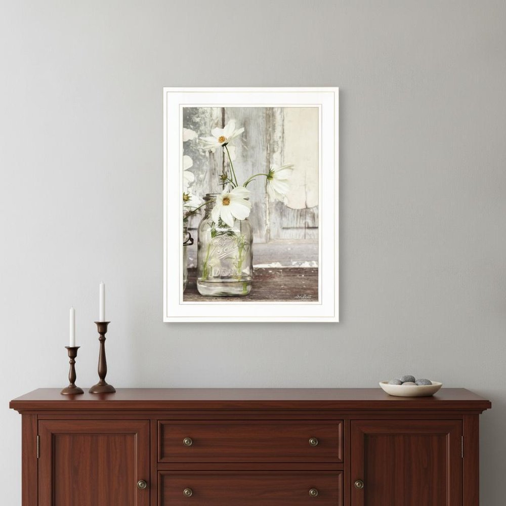 White Blossoms 1 White Framed Print Wall Art
