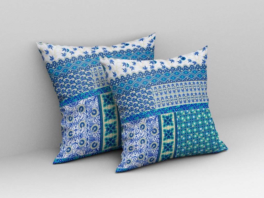 16” Turquoise Blue Patch Indoor Outdoor Zippered Throw Pillow