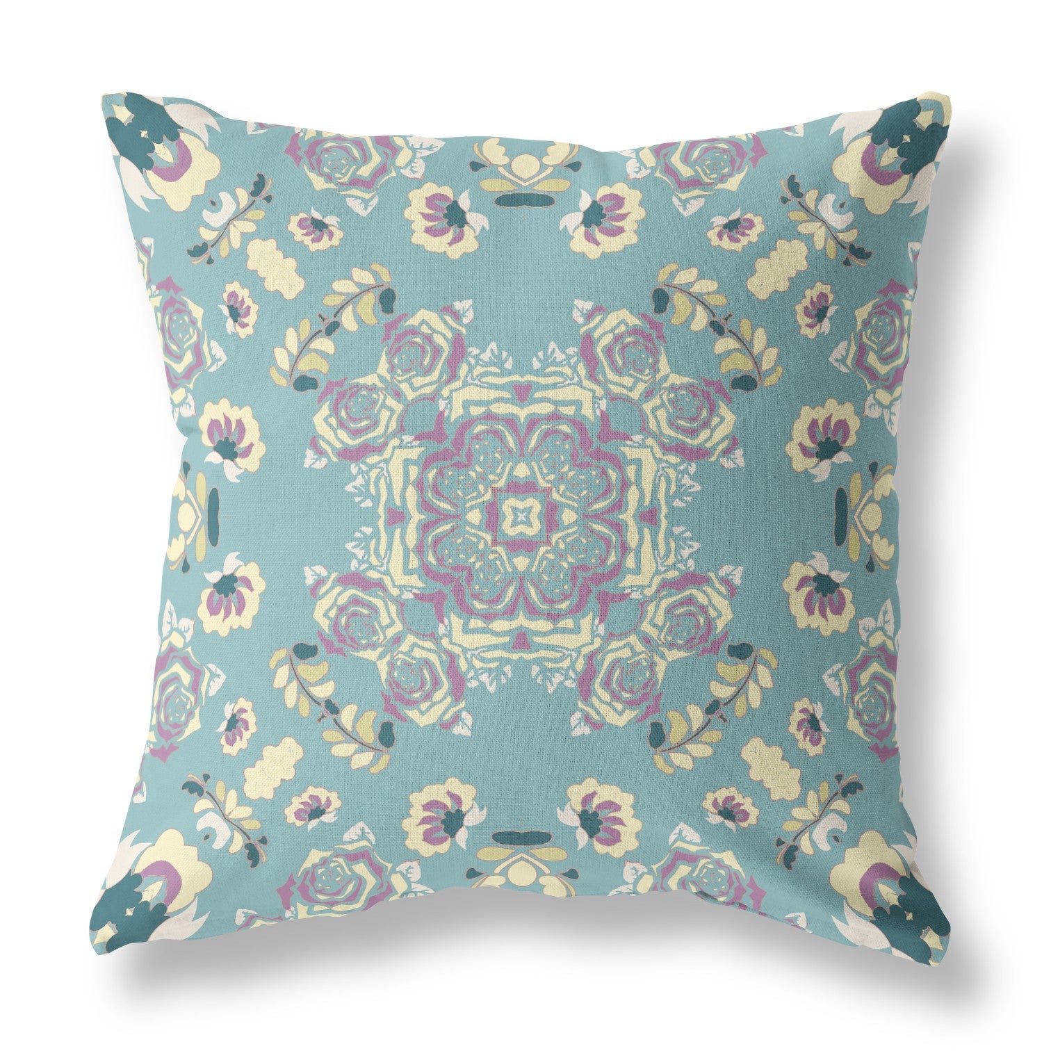 18” Blue Lavender Wreath Indoor Outdoor Zippered Throw Pillow