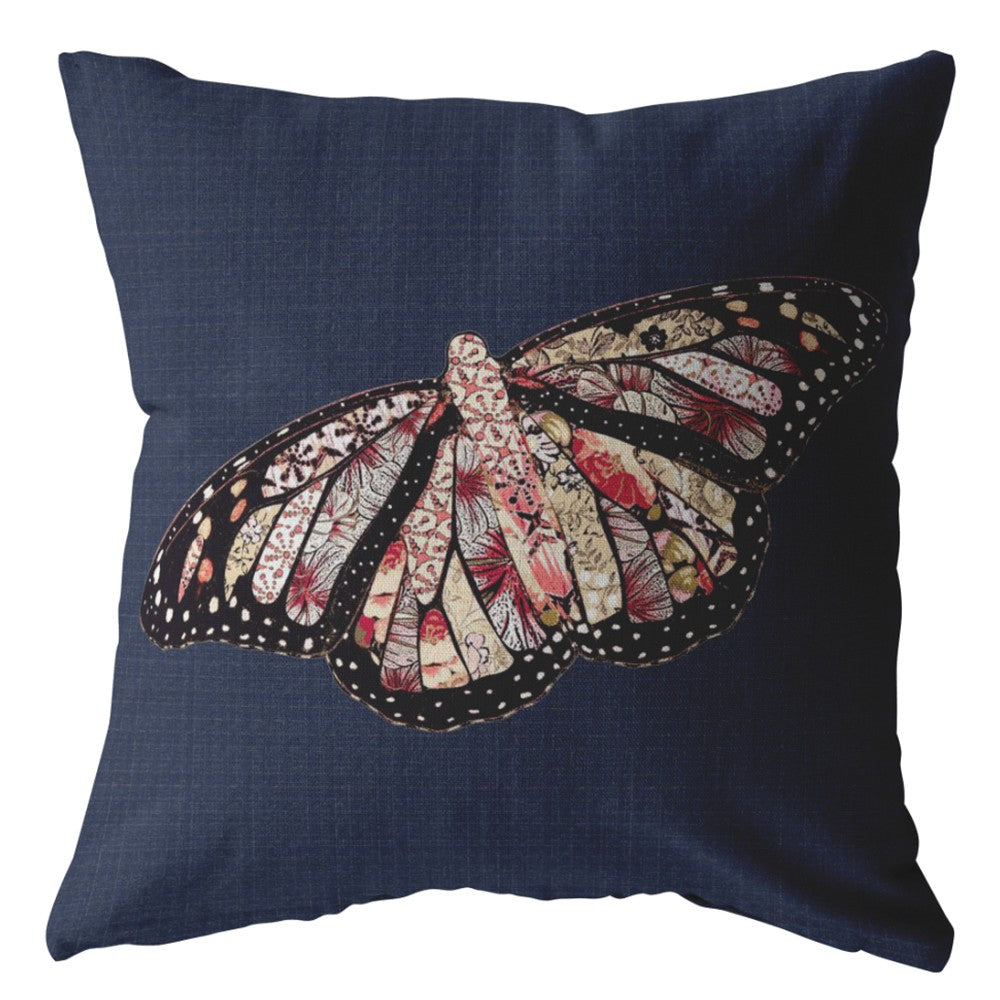 18" Denim Blue Butterfly Indoor Outdoor Throw Pillow