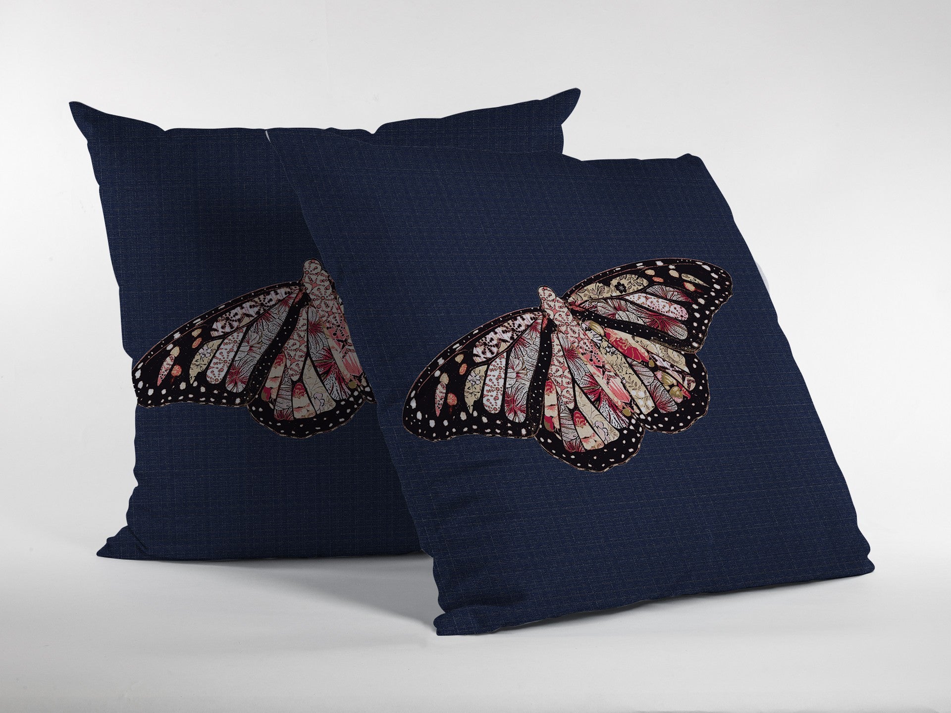 18" Denim Blue Butterfly Indoor Outdoor Throw Pillow