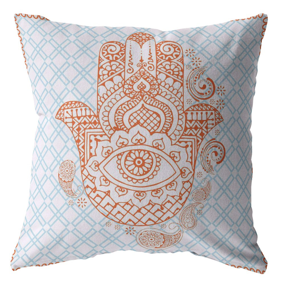 18” Blue Orange Hamsa Indoor Outdoor Throw Pillow