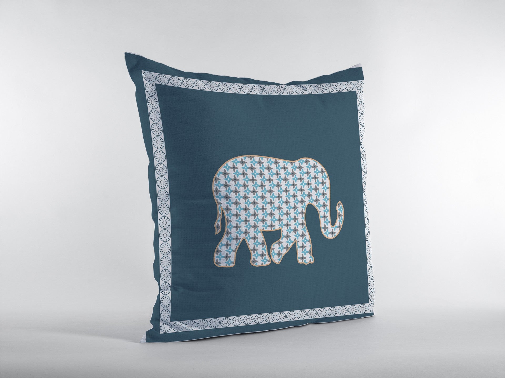 18” Spruce Blue Elephant Indoor Outdoor Throw Pillow