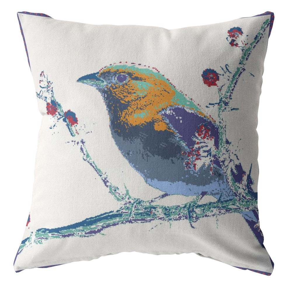18” Blue White Robin Indoor Outdoor Throw Pillow