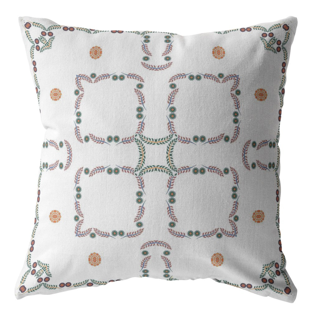18” White Floral Indoor Outdoor Throw Pillow