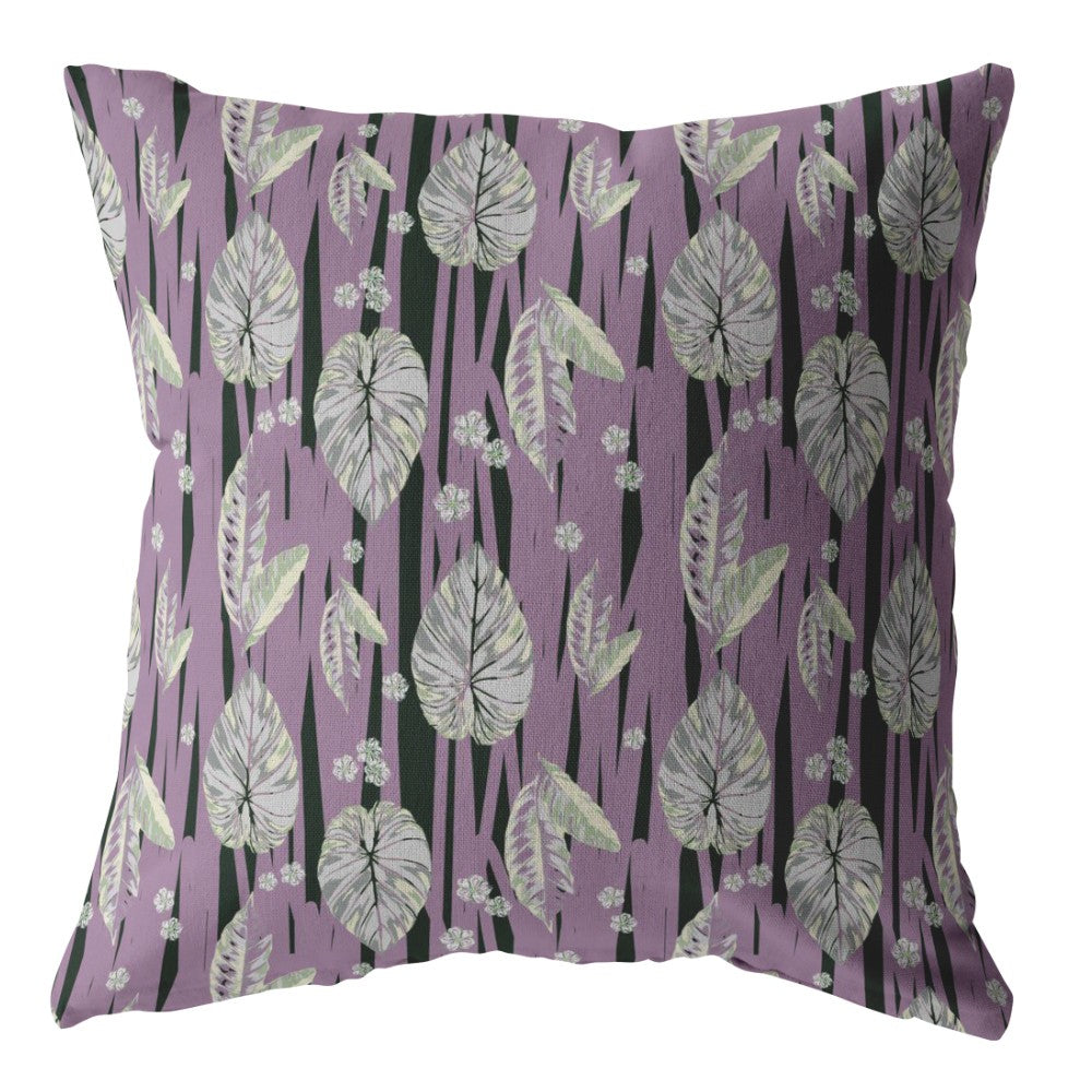 18” Lavender Black Fall Leaves Indoor Outdoor Throw Pillow