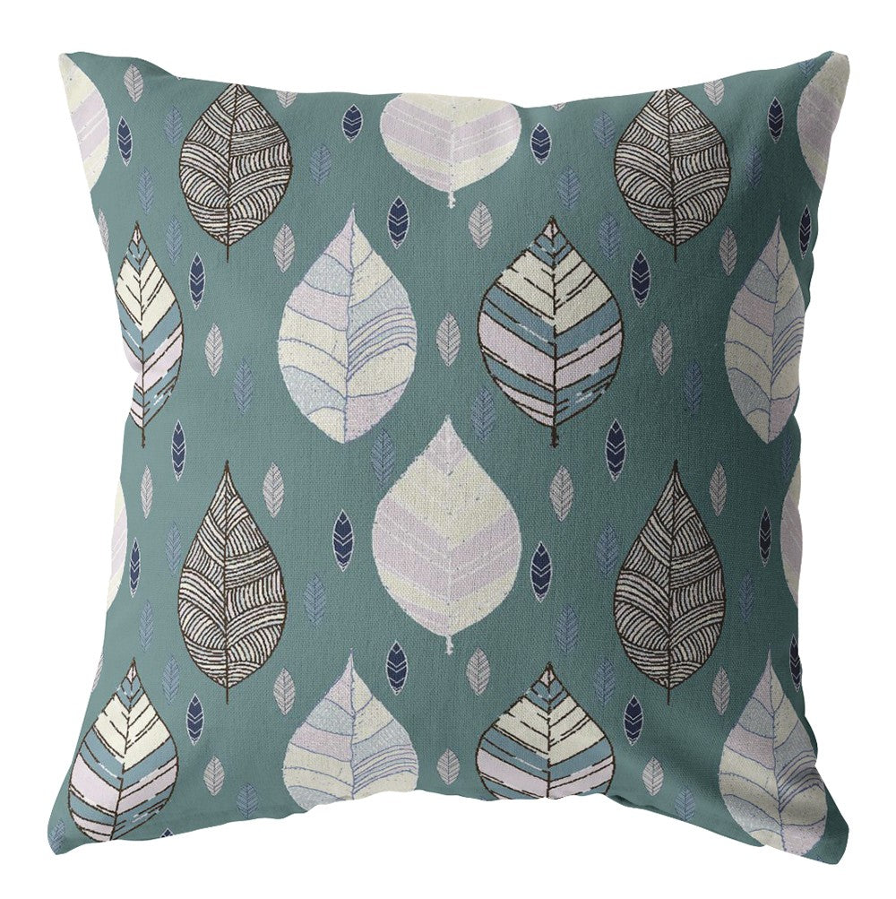 16” Pine Green Leaves Indoor Outdoor Zippered Throw Pillow
