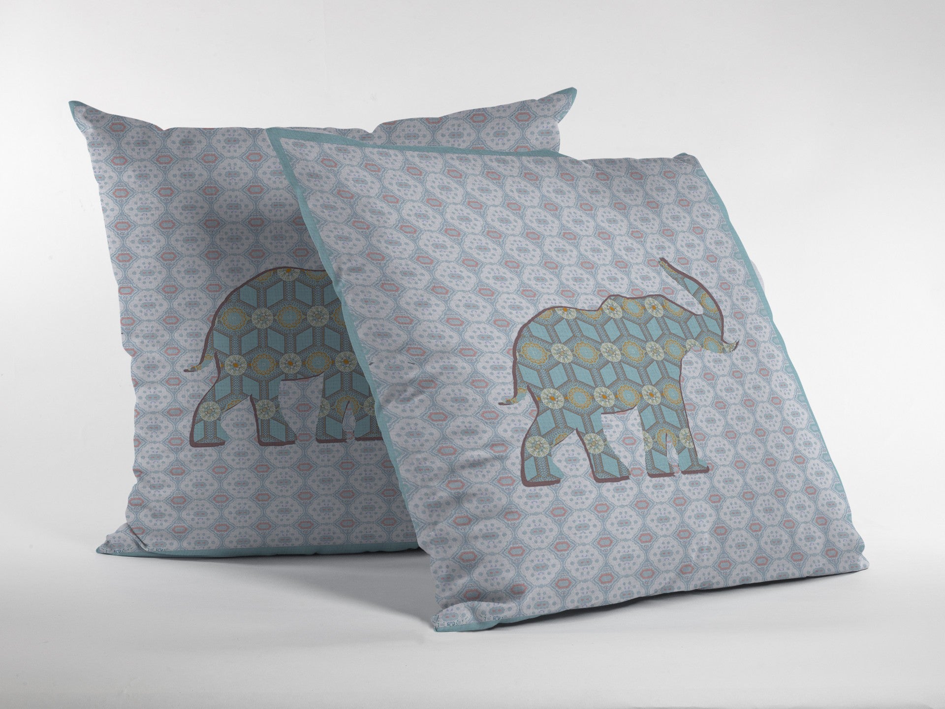 18" Blue Elephant Indoor Outdoor Zip Throw Pillow
