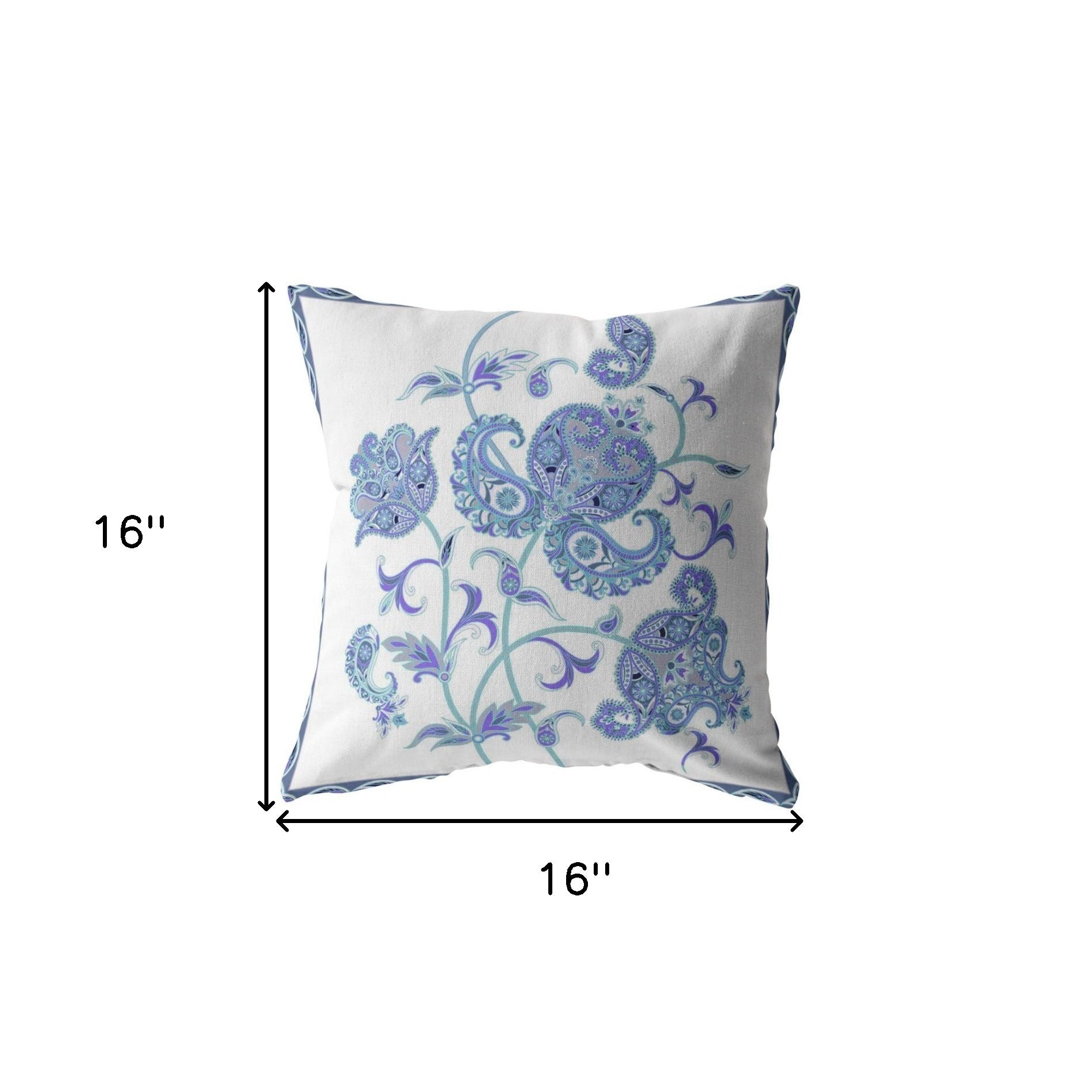 16” Blue White Wildflower Indoor Outdoor Zippered Throw Pillow
