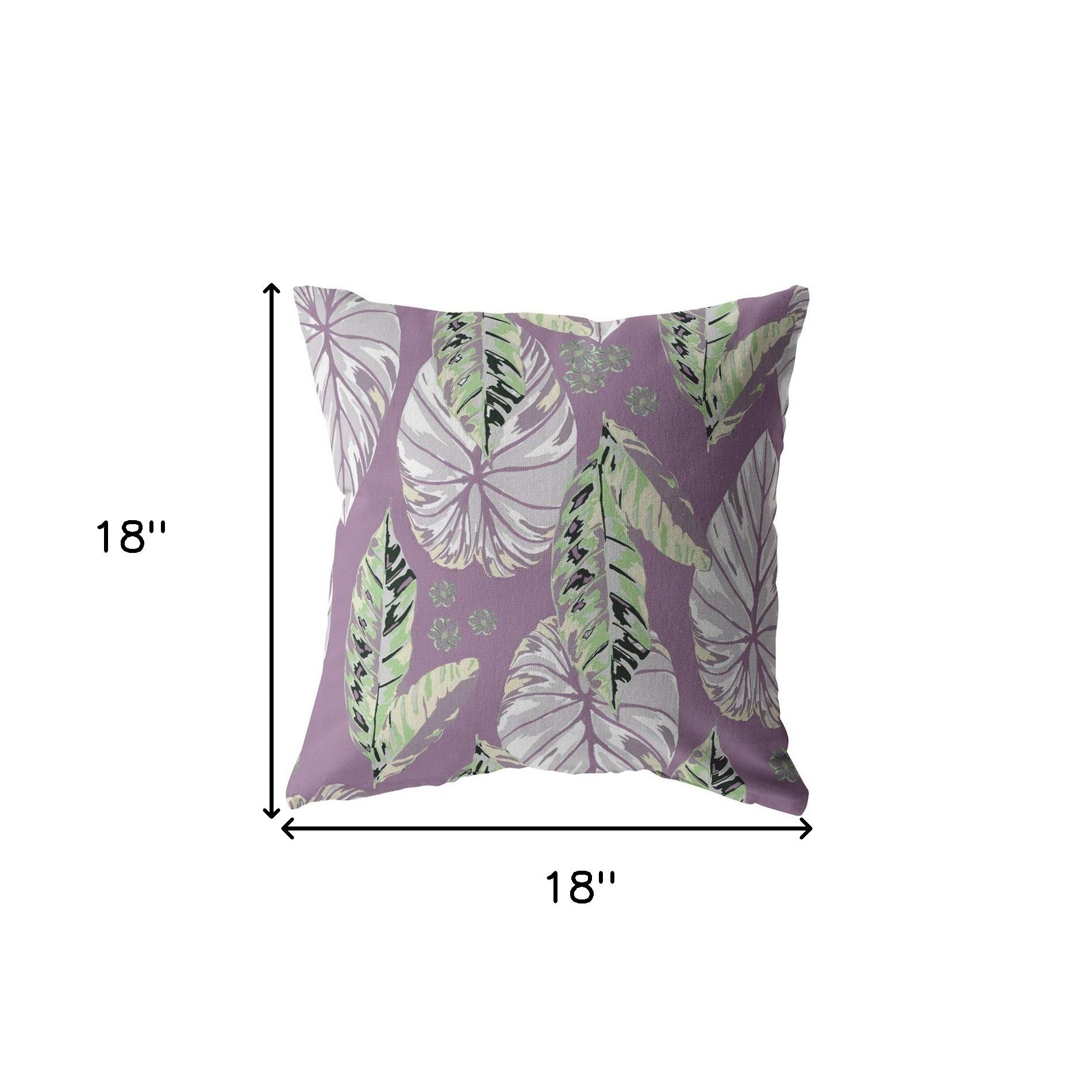 18” White Purple Tropical Leaf Indoor Outdoor Zippered Throw Pillow