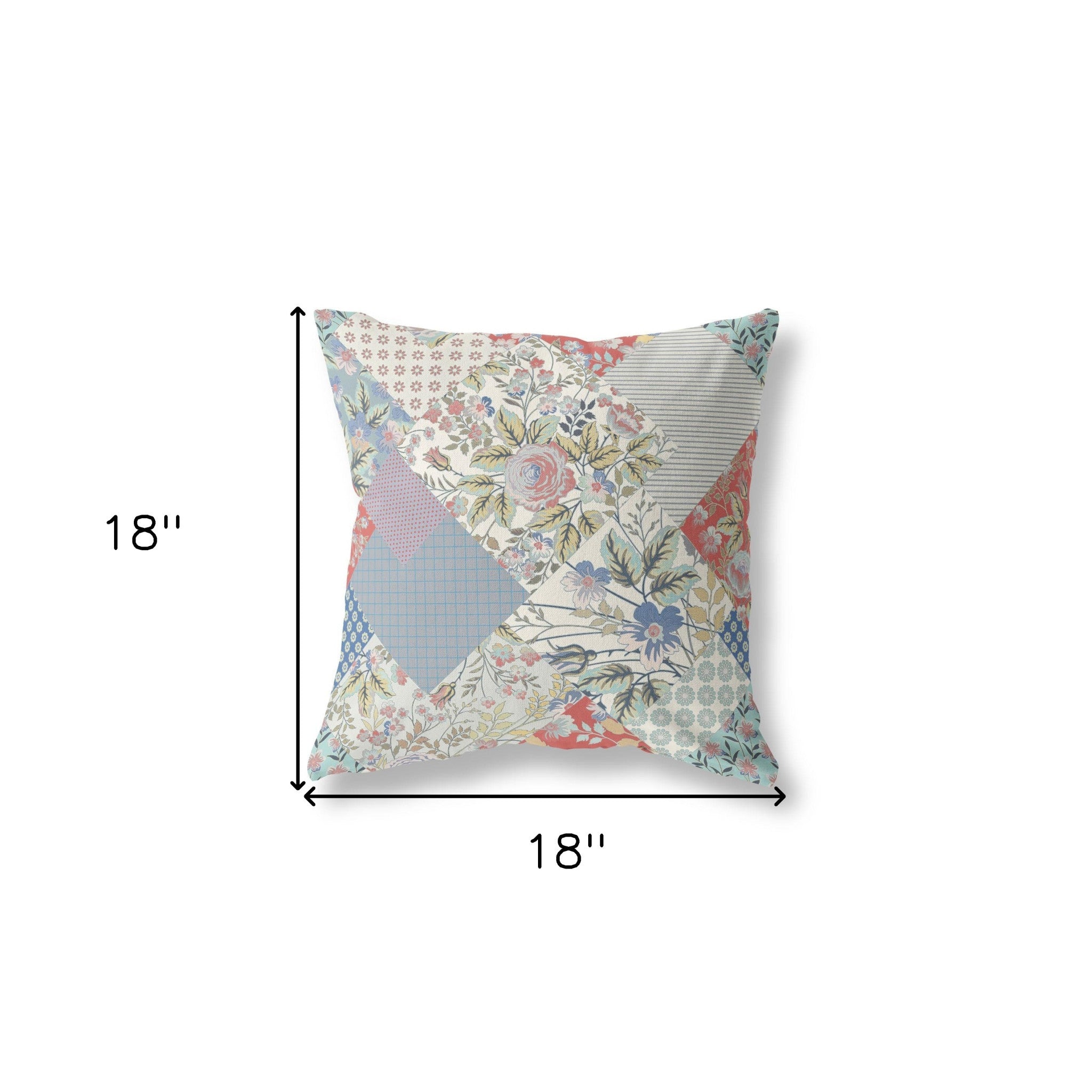 18" Red White Boho Floral Indoor Outdoor Throw Pillow