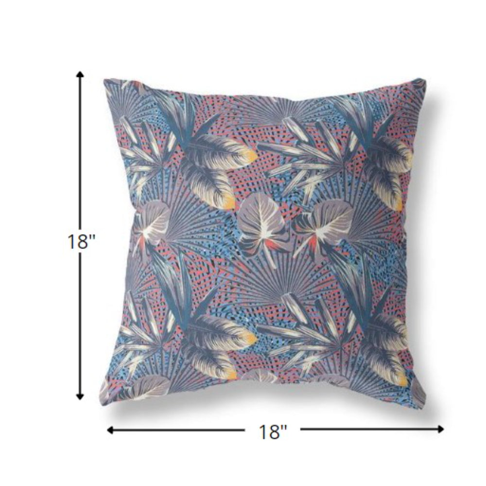 18” Indigo Red Tropical Indoor Outdoor Throw Pillow